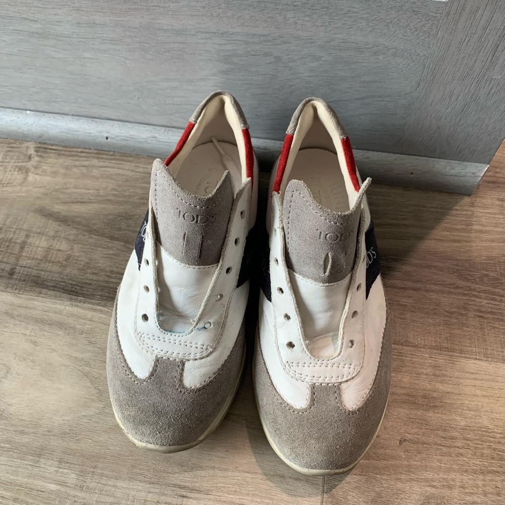 Tod's White and Gray Sneakers with Suede Accents